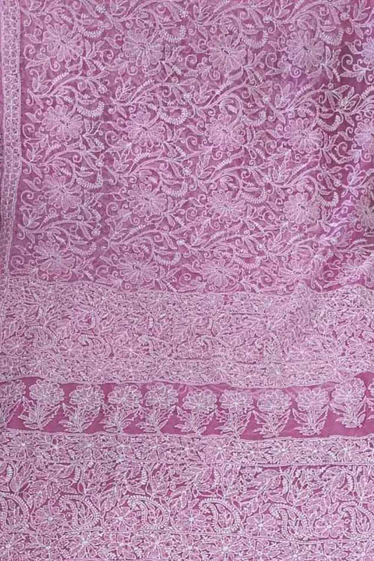 Get the Latest Pink Chikankari Georgette Saree with Hand Embroidery - Shop Now! - Luxurion World
