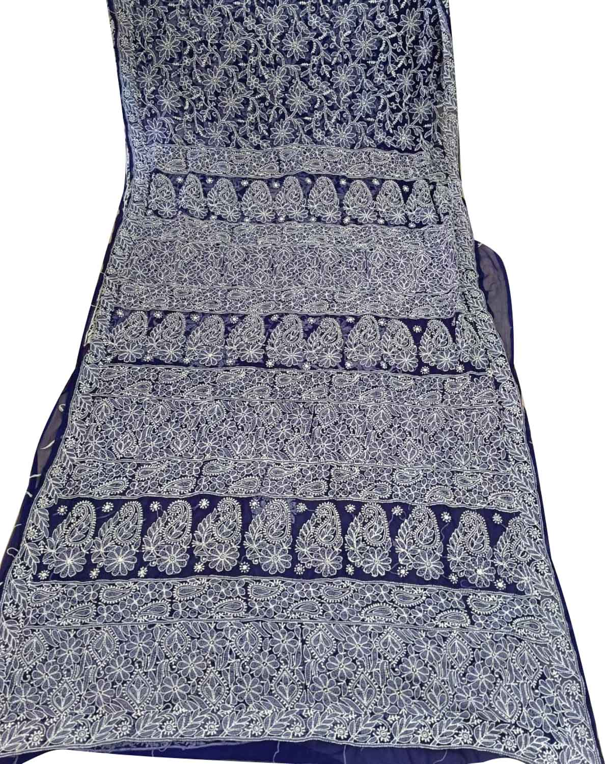 Get the Latest Blue Chikankari Saree Online - Hand Embroidered Georgette - Luxurion World