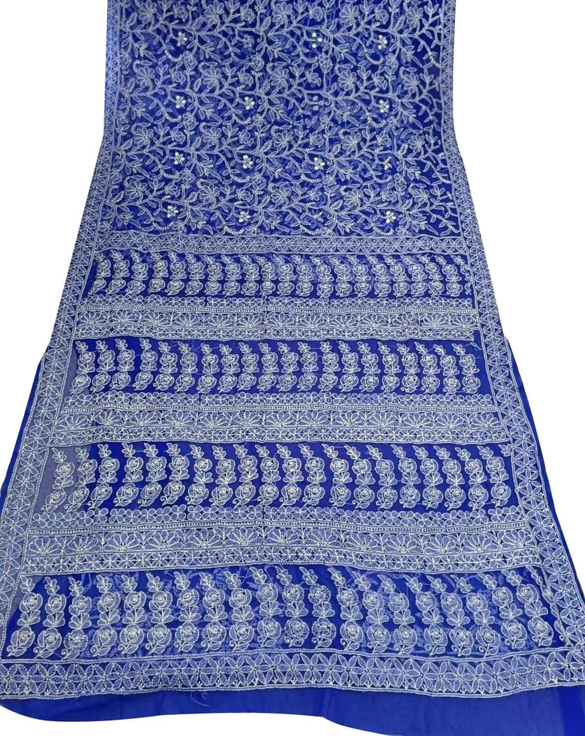 Get the Latest Blue Chikankari Saree Online - Hand Embroidered Georgette - Luxurion World