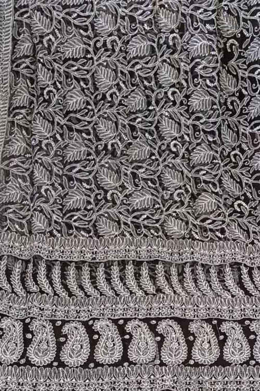 Get the Latest Black Chikankari Saree Online - Hand Embroidered Georgette - Luxurion World
