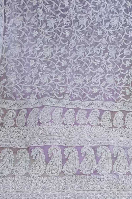 Get the Latest Purple Chikankari Saree - Hand Embroidered on Chiffon Georgette - Luxurion World