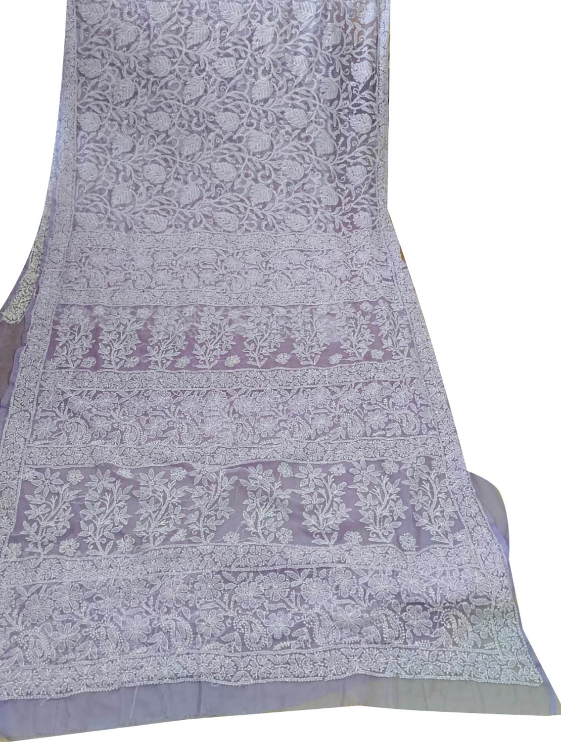 Get the Latest Purple Chikankari Saree Online - Hand Embroidered Georgette - Luxurion World