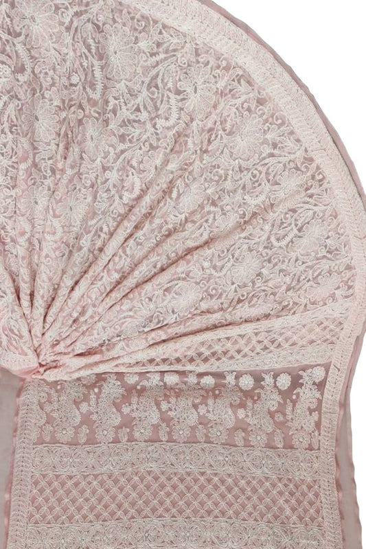 Pastel Hand Embroidered Chikankari Chiffon Georgette Saree - Luxurion World