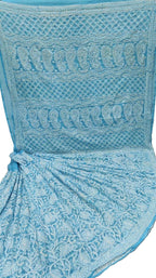 Blue Hand Embroidered Chikankari Chiffon Georgette Saree - Luxurion World