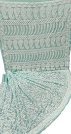 Blue Hand Embroidered Chikankari Chiffon Georgette Saree - Luxurion World