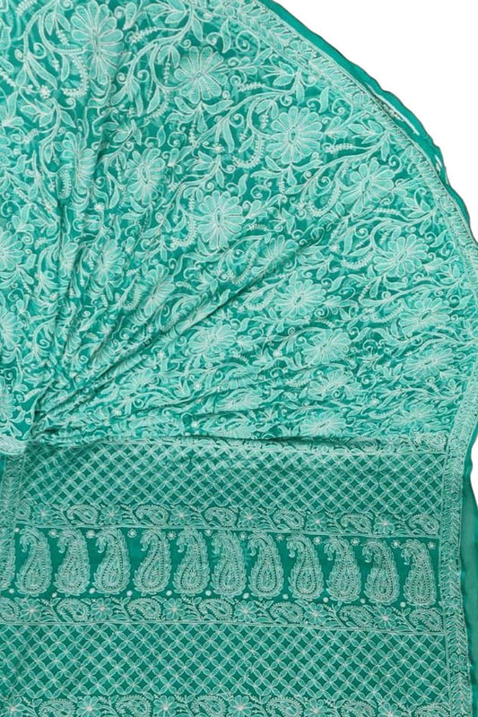 Blue Hand Embroidered Chikankari Chiffon Georgette Saree - Luxurion World