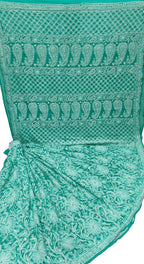 Blue Hand Embroidered Chikankari Chiffon Georgette Saree - Luxurion World