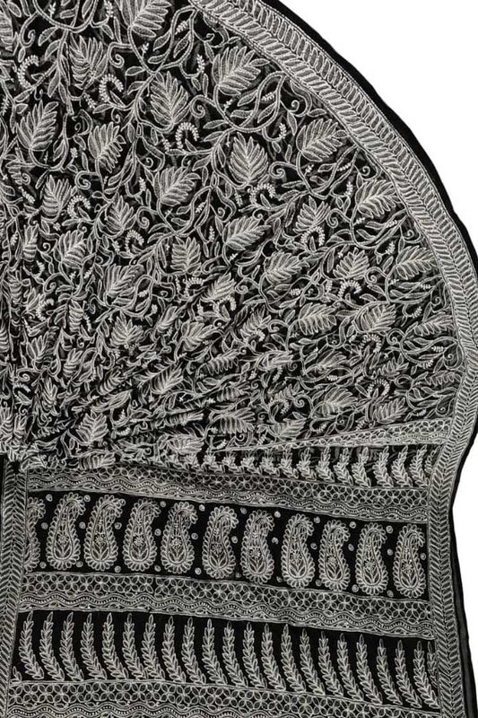 Black Hand Embroidered Chikankari Chiffon Georgette Saree - Luxurion World