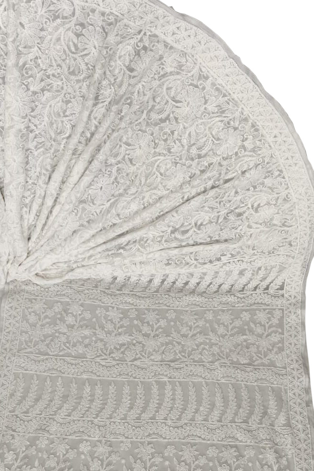Off White Hand Embroidered Chikankari Chiffon Georgette Saree - Luxurion World