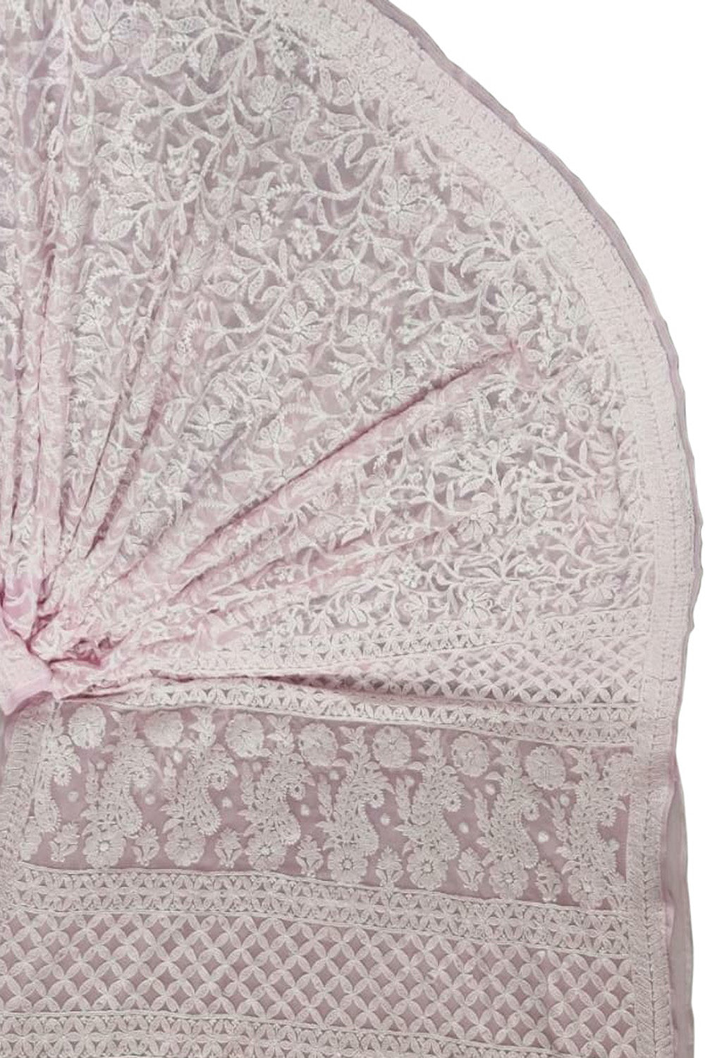 Pink Hand Embroidered Chikankari Chiffon Georgette Saree - Luxurion World