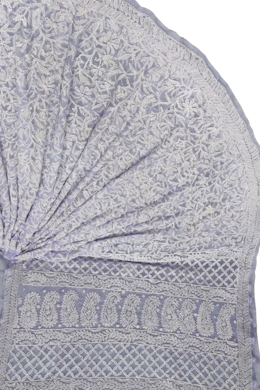 Purple Hand Embroidered Chikankari Chiffon Georgette Saree - Luxurion World