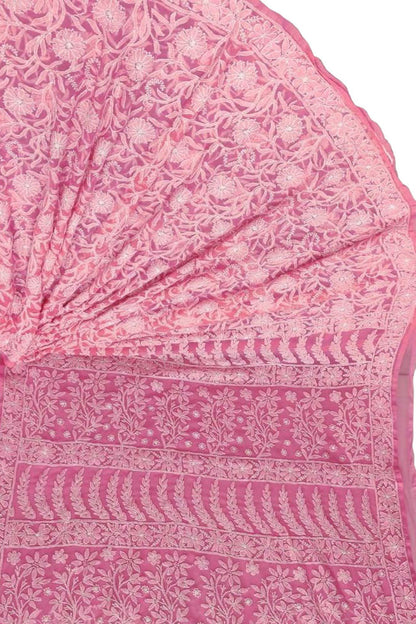 Pink Hand Embroidered Chikankari Chiffon Georgette Saree