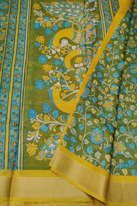 Green Digital Printed Kota Zari Border Saree - Luxurion World