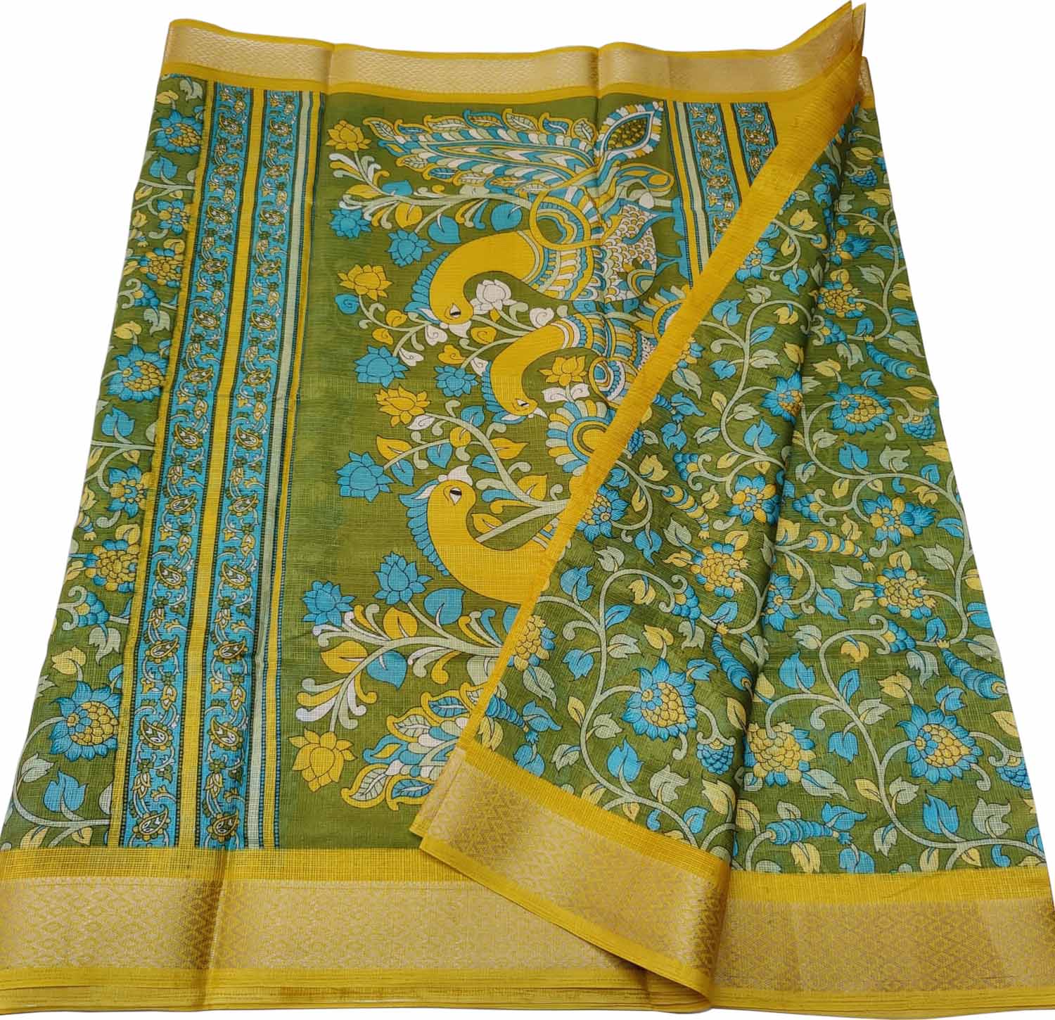 Green Digital Printed Kota Zari Border Saree - Luxurion World