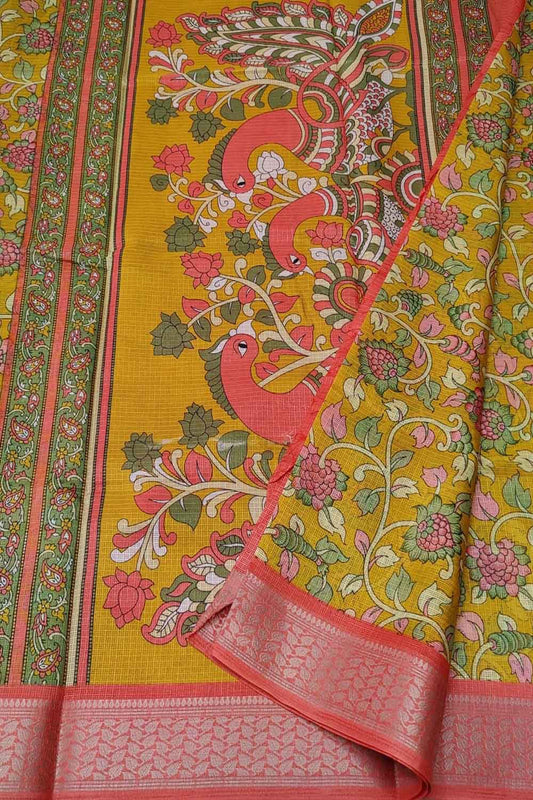 Yellow Digital Printed Kota Zari Border Saree - Luxurion World