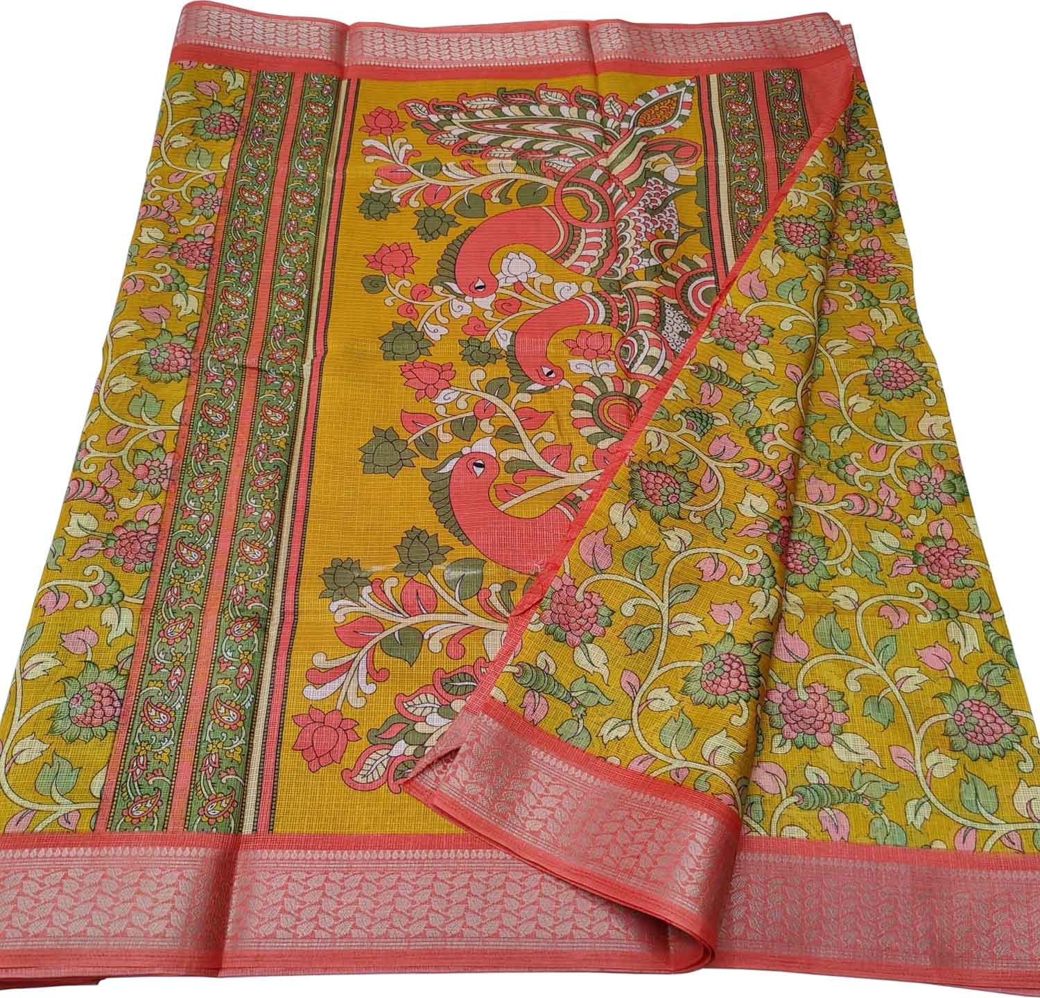 Yellow Digital Printed Kota Zari Border Saree - Luxurion World