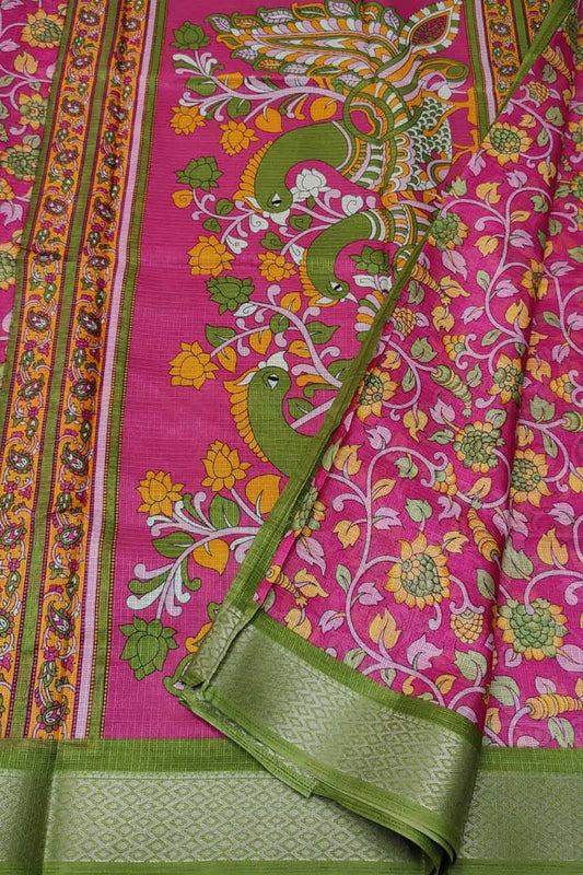 Pink Digital Printed Kota Zari Border Saree - Luxurion World