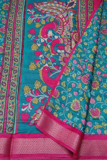 Blue Digital Printed Kota Zari Border Saree - Luxurion World