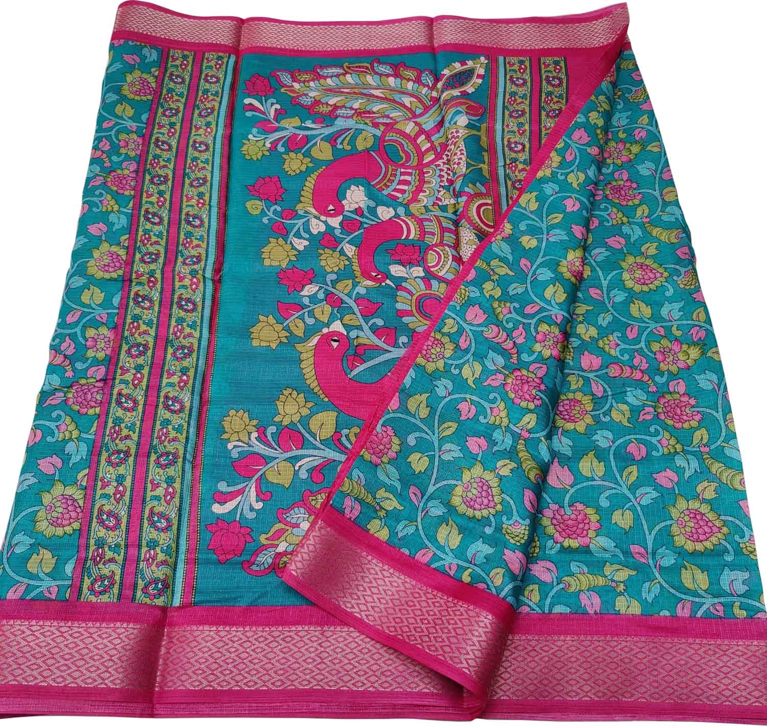 Blue Digital Printed Kota Zari Border Saree - Luxurion World