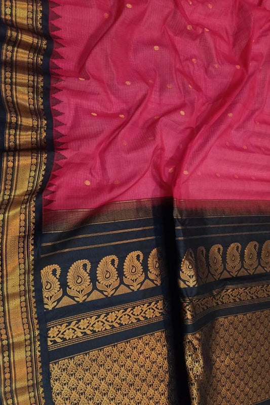 Red Gadwal Handloom Sico Saree - Luxurion World