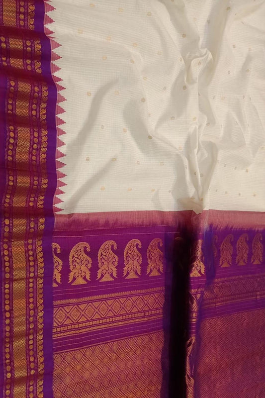 Off White Gadwal Handloom Sico Saree - Luxurion World