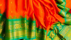 Orange Handloom Gadwal Pure Silk Saree - Luxurion World