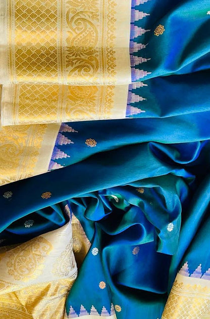 Blue Handloom Gadwal Pure Silk Saree - Luxurion World