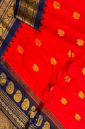 Red Handloom Gadwal Pure Silk Saree - Luxurion World