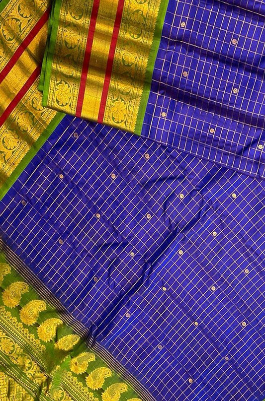 Blue Handloom Gadwal Pure Silk Saree