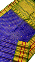 Blue Handloom Gadwal Pure Silk Saree - Luxurion World