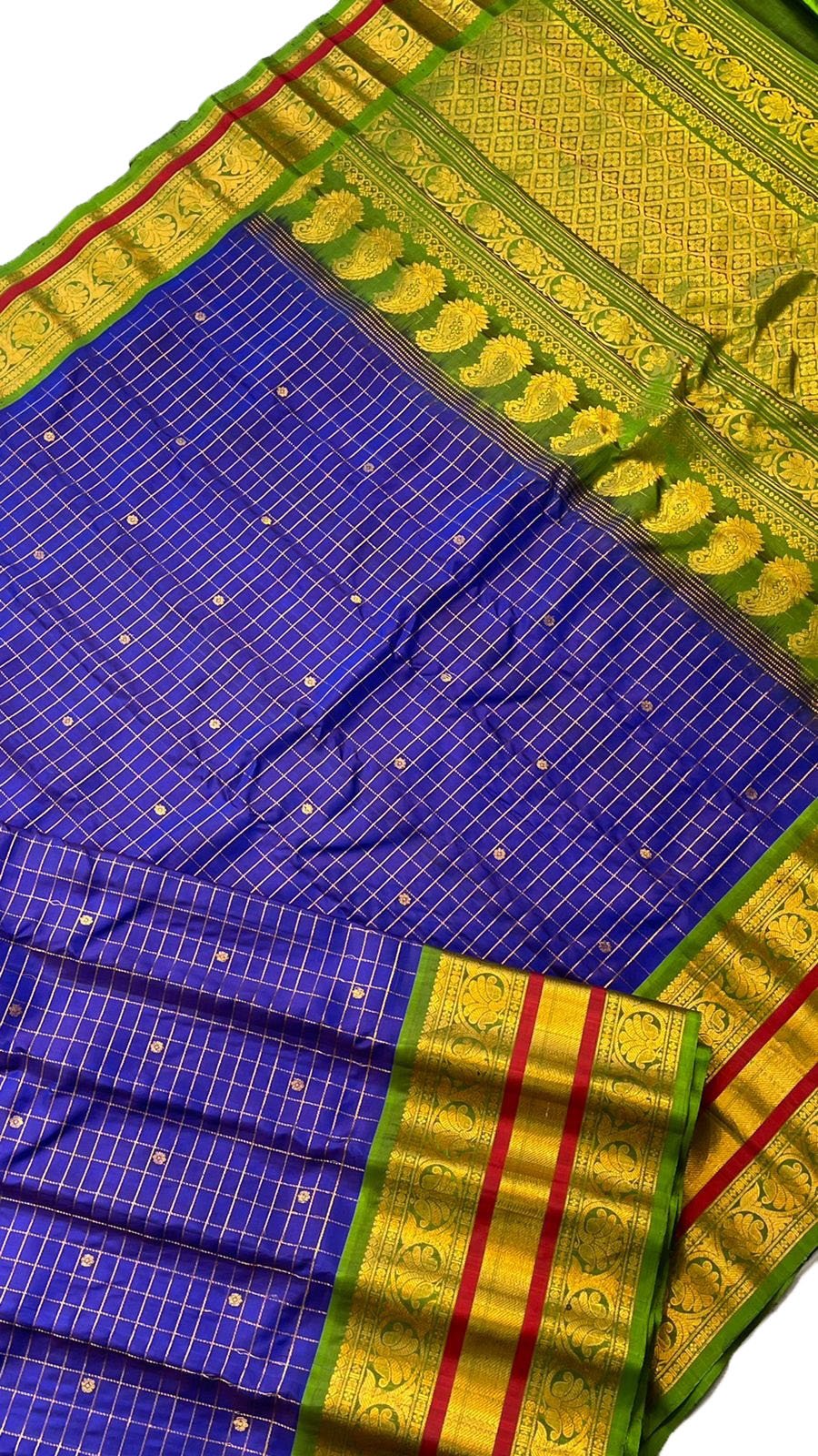 Blue Handloom Gadwal Pure Silk Saree - Luxurion World