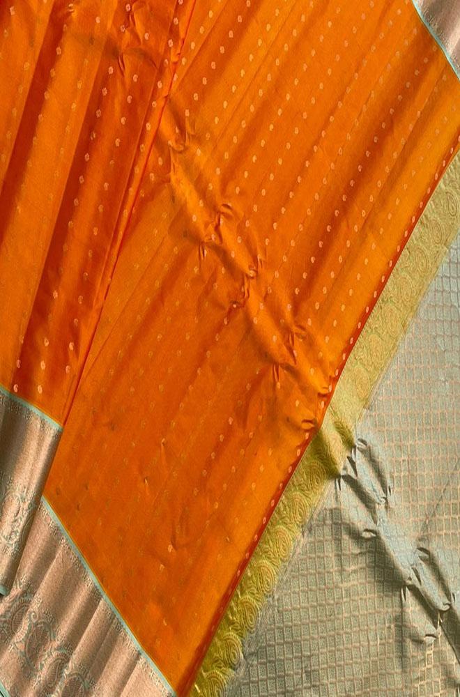 Orange Handloom Gadwal Pure Silk Saree - Luxurion World