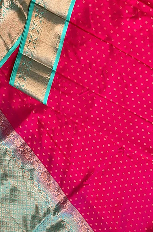 Pink Handloom Gadwal Pure Silk Saree - Luxurion World