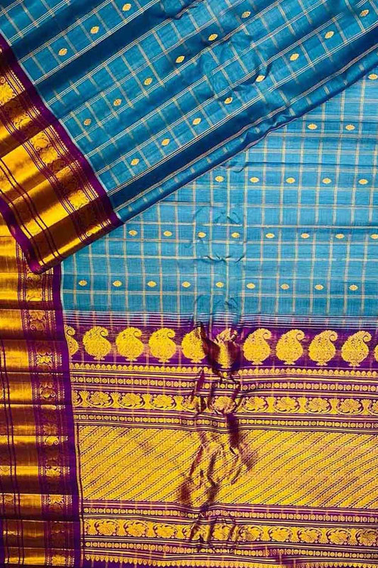 Blue Gadwal Handloom Sico Saree - Luxurion World
