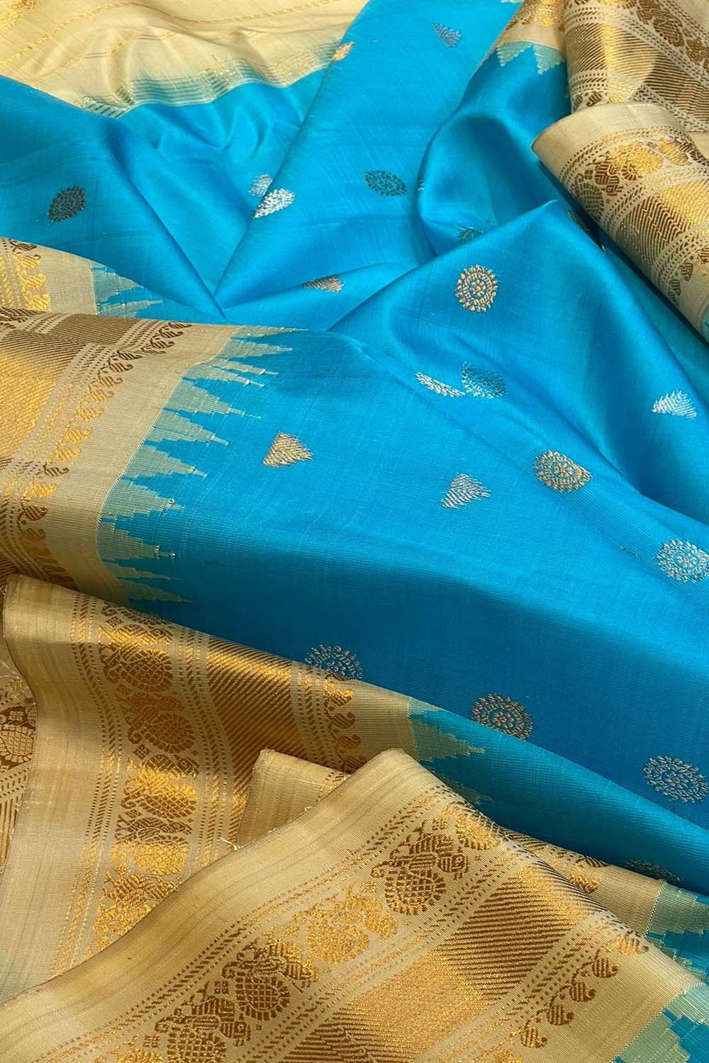 Blue Gadwal Handloom Pure Silk Saree - Luxurion World