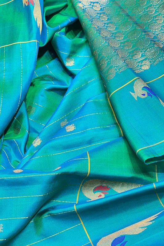 Blue Gadwal Handloom Pure Silk Saree - Luxurion World
