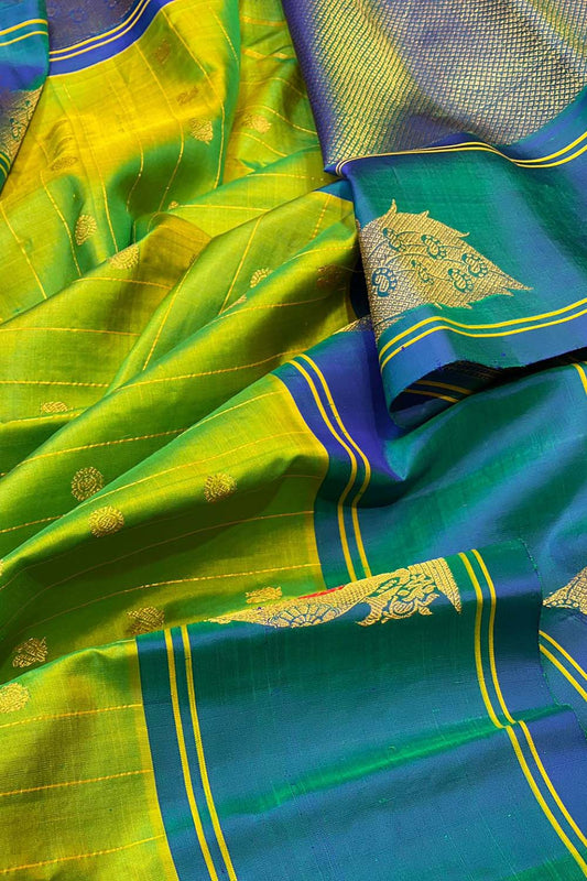 Green Gadwal Handloom Pure Silk Saree - Luxurion World