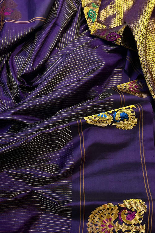 Blue Gadwal Handloom Pure Silk Saree - Luxurion World