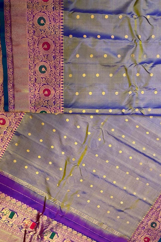 Purple Gadwal Handloom Pure Silk Saree - Luxurion World