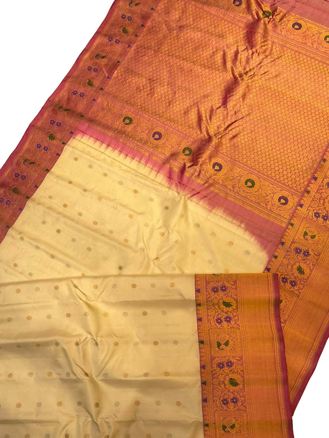 Pastel Gadwal Handloom Pure Silk Saree - Luxurion World