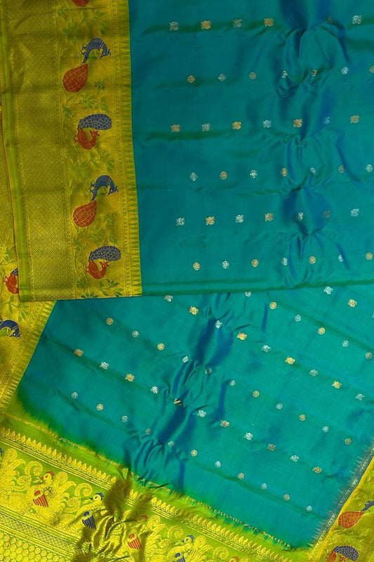 Blue Gadwal Handloom Pure Silk Saree - Luxurion World
