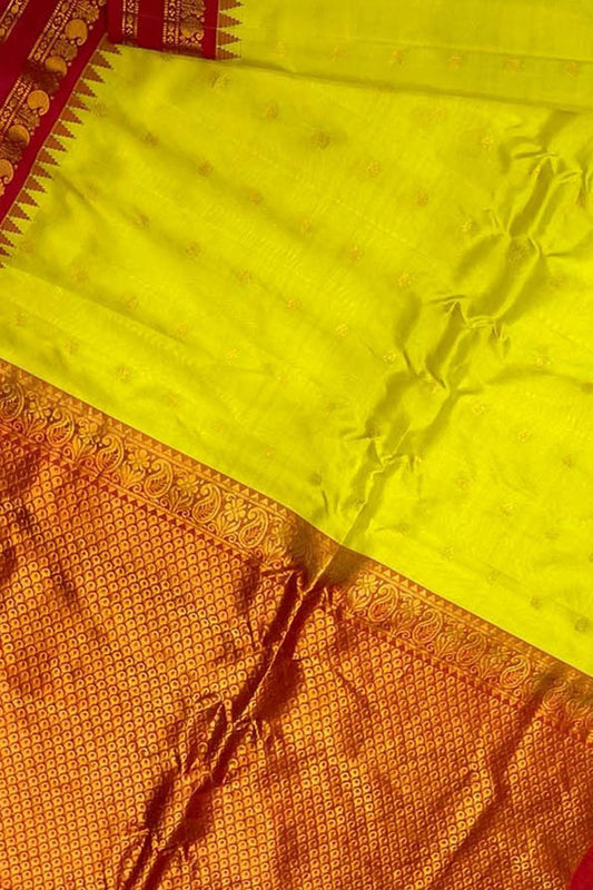Yellow Gadwal Handloom Pure Silk Saree - Luxurion World
