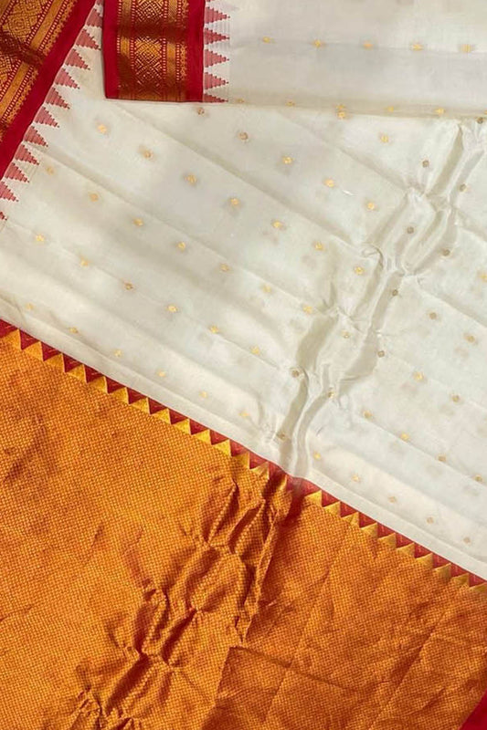 Off White Gadwal Handloom Pure Silk Saree - Luxurion World