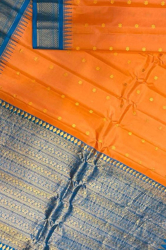 Orange Gadwal Handloom Pure Silk Saree - Luxurion World