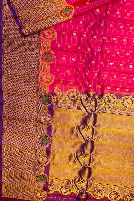 Pink Gadwal Handloom Pure Silk Saree - Luxurion World