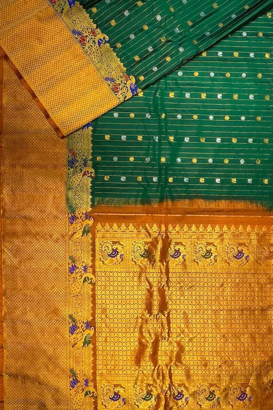 Green Gadwal Handloom Pure Silk Saree - Luxurion World