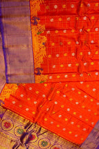 Orange Gadwal Handloom Pure Silk Saree - Luxurion World