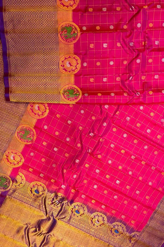 Pink Gadwal Handloom Pure Silk Saree - Luxurion World