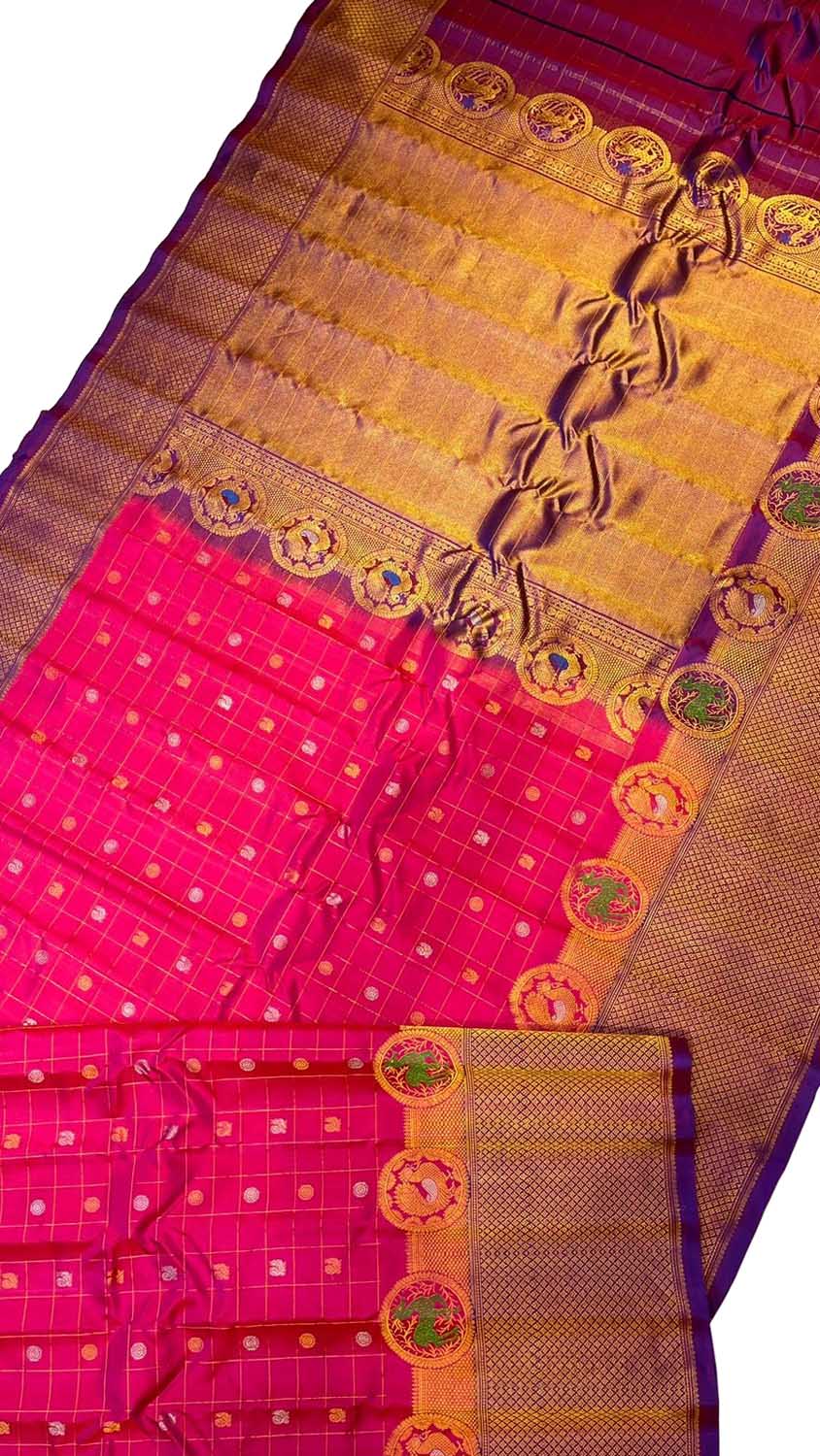 Pink Gadwal Handloom Pure Silk Saree - Luxurion World