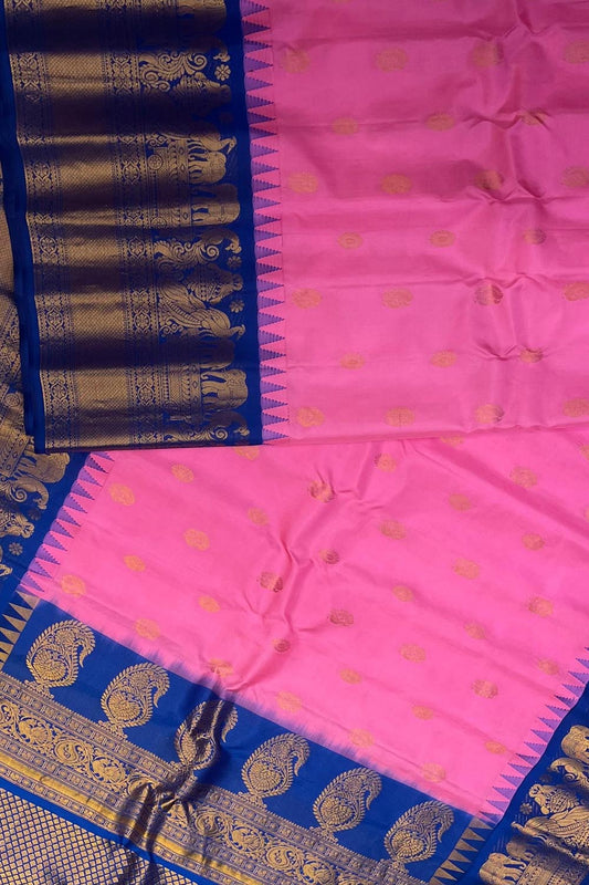 Pink Gadwal Handloom Pure Silk Saree - Luxurion World